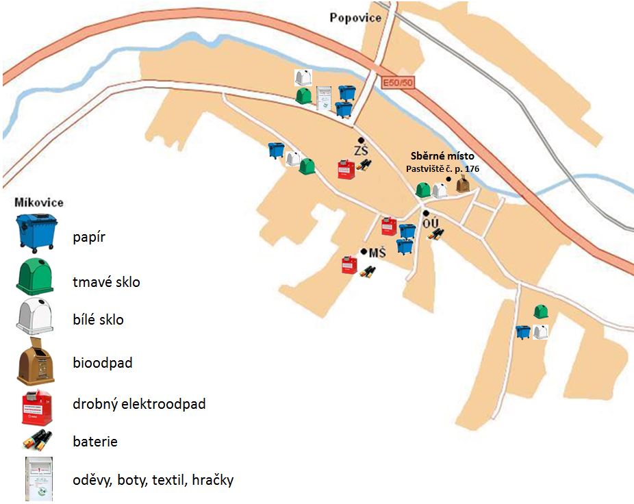 Mapa sběrných míst v Podolí