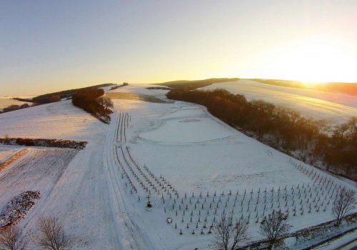 Mokřady a obec z výšky - 22.1.2016