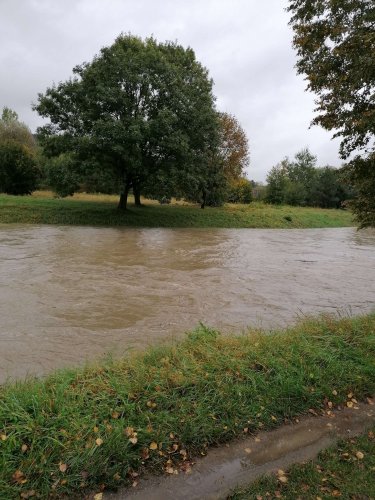 Vysoká hladina Olšavy v Podolí - 14.10.2020