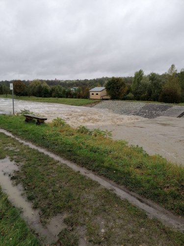 Vysoká hladina Olšavy v Podolí - 14.10.2020