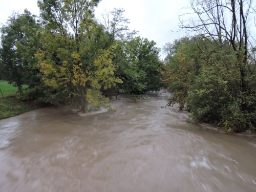 Vysoká hladina Olšavy v Podolí - 14.10.2020