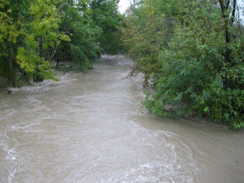 Vysoká hladina Olšavy v Podolí - 14.10.2020